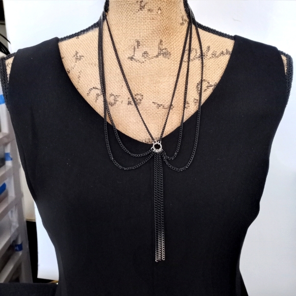Nicole Miller Black Patina Silver Tip Cascading Drop Tassel Necklace - Picture 5 of 7